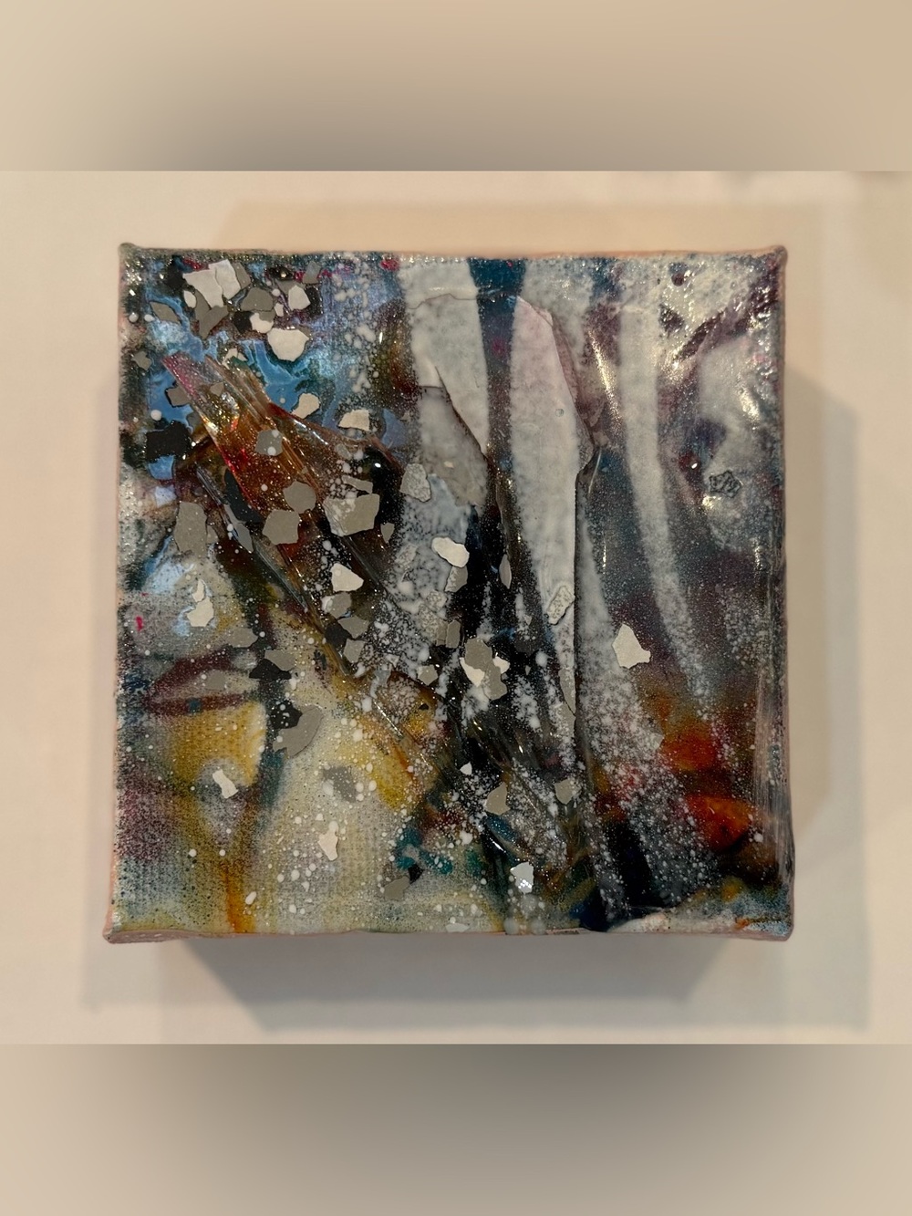 Contemporary Abstract Canvas Art in Black, White, Blue and Gold Accents